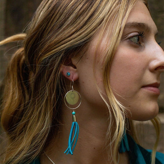 Big Sky earrings - turquoise blue leather fringe