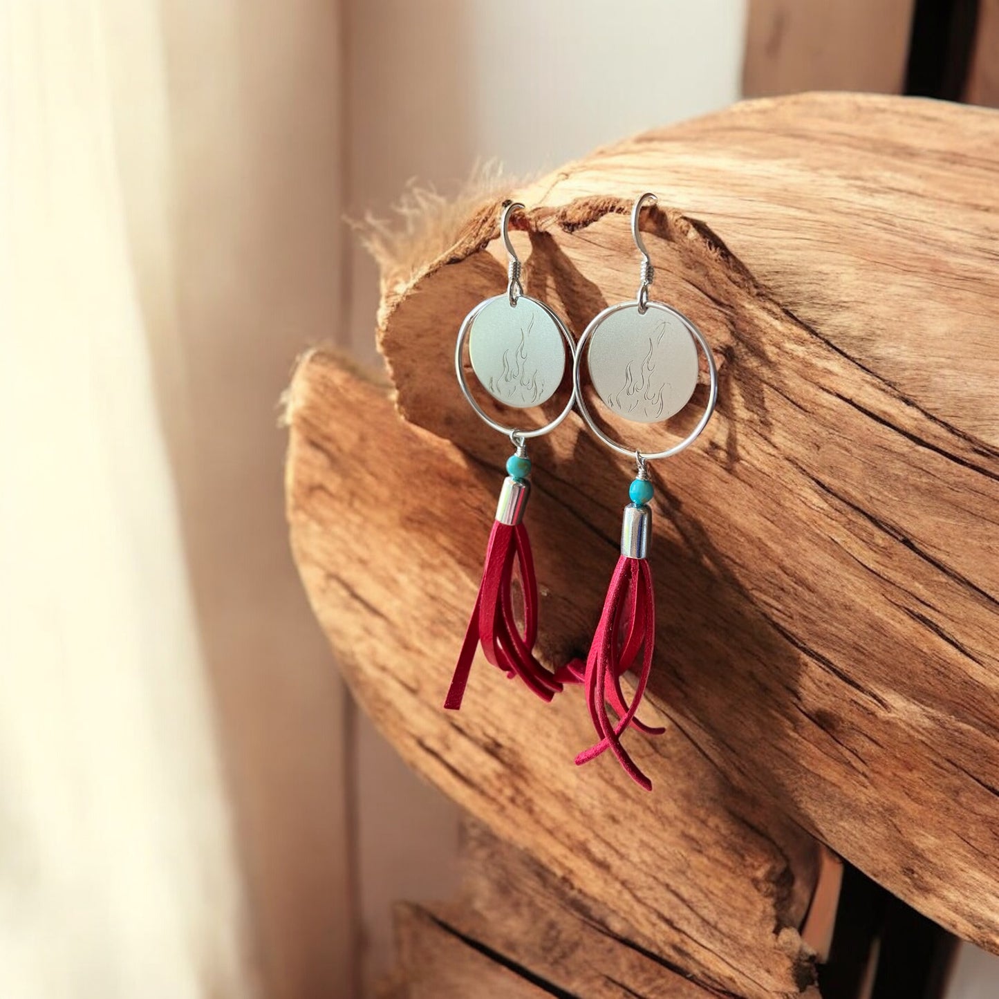 Campfire earrings - red leather fringe