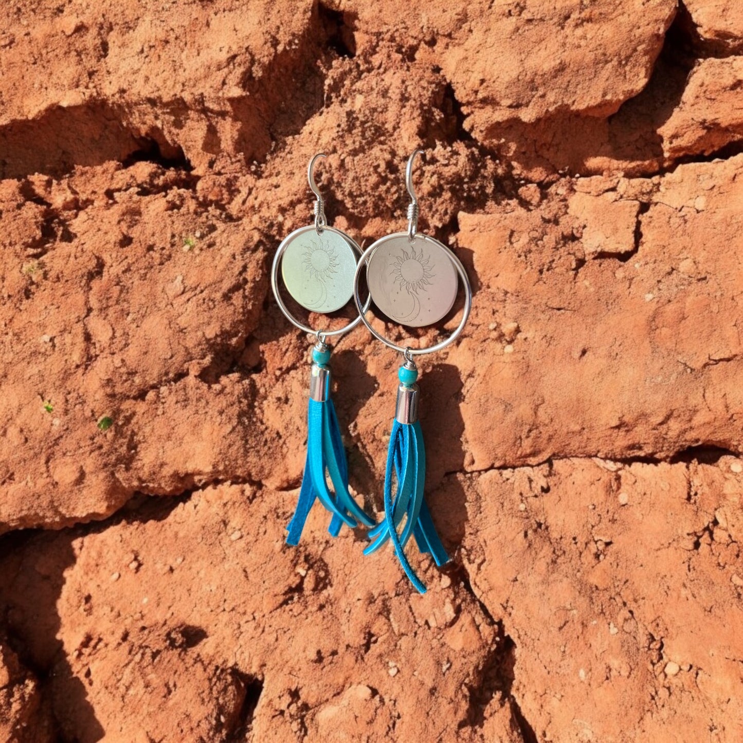 Big Sky leather fringe earrings - blue