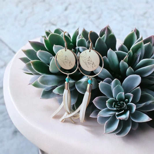 White fringe earrings - mountain