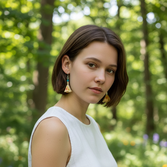 One-of-a-kind short silver and silk earrings