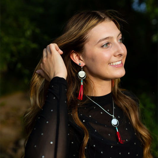 Jewelry set with red leather fringe