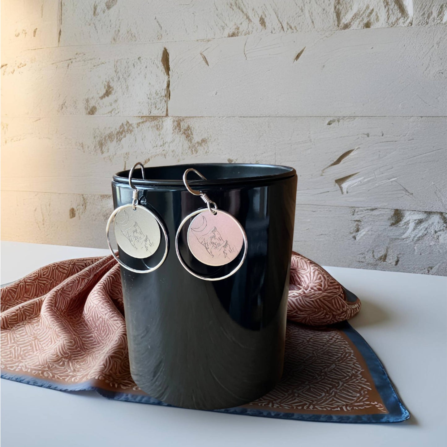 Double circle sterling silver earrings - Mountain
