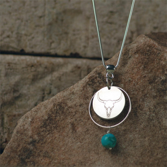16-Inch Silver Circle Necklace with Turquoise