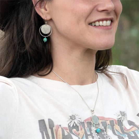 Circle Sterling Silver Earrings with Turquoise