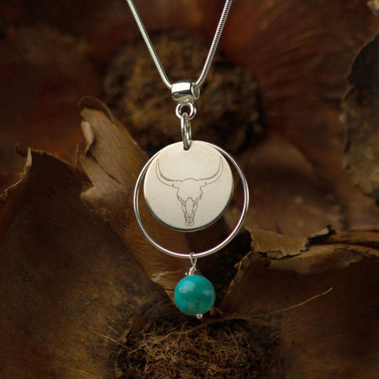 18-Inch Sterling Silver Circle Necklace with Turquoise