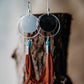 Circle Sterling Silver Boho Earrings with Brown Leather Fringe