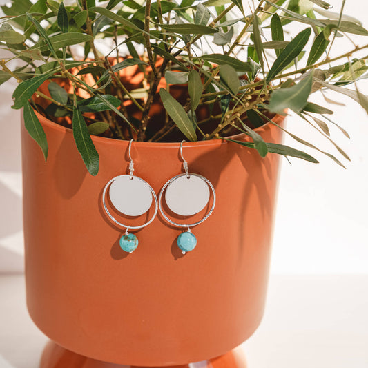 Circle Sterling Silver Earrings with Turquoise