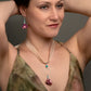 Silk and silver short earrings and necklace on a model - longer length