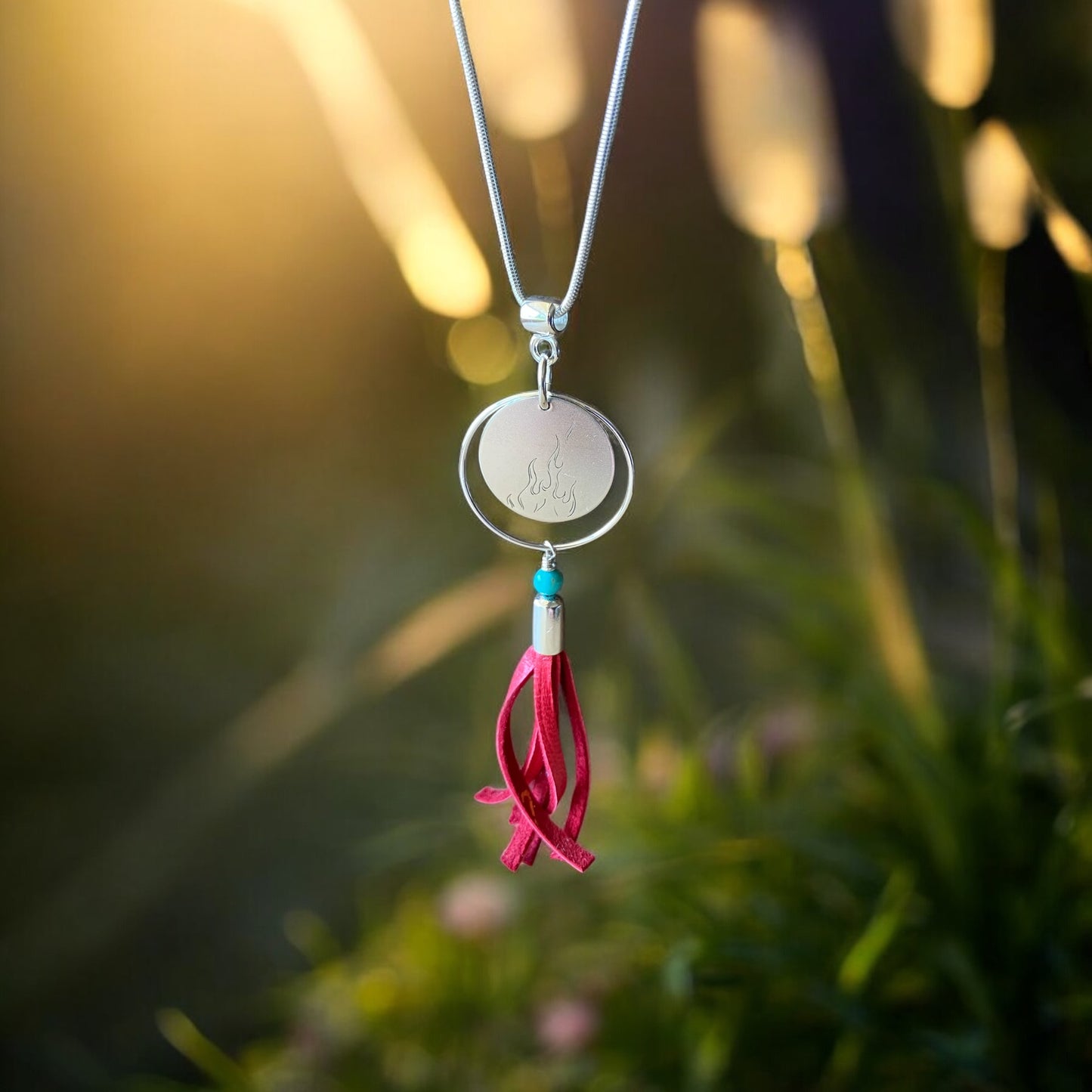 Red leather fringe necklace