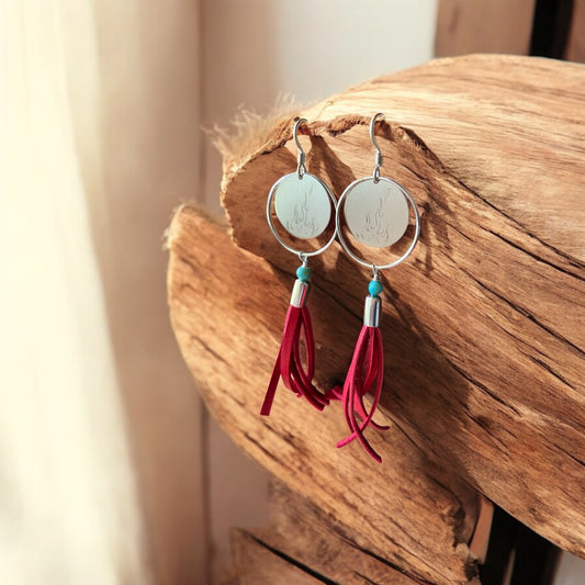 Campfire earrings - red leather fringe