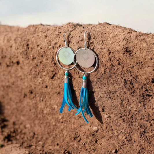 Big Sky leather fringe earrings - turquoise