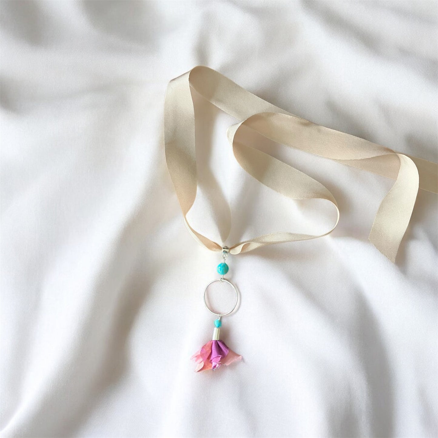 Pink Silk Flower Necklace - Spring