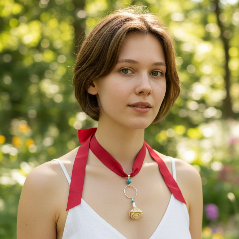 One-of-a-kind necklace with silk flower