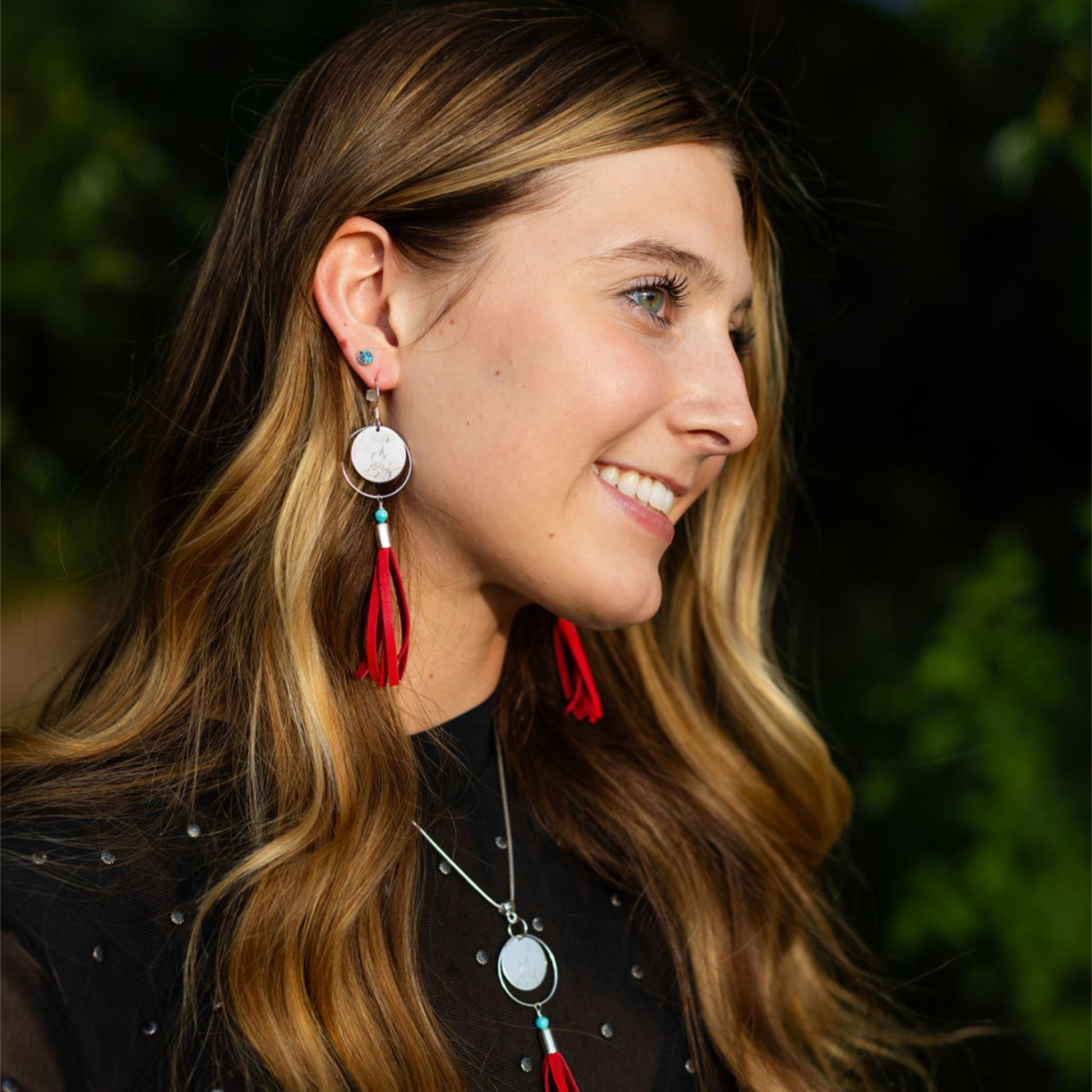 Campfire Jewelry set - red leather fringe