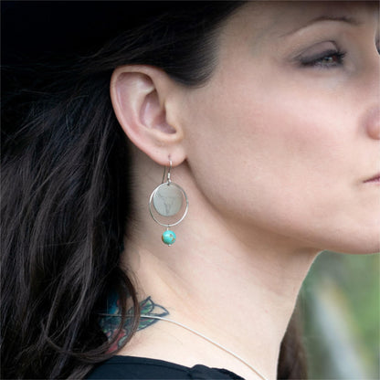 Circle Sterling Silver Earrings with Turquoise
