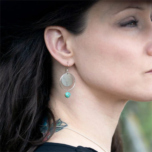 Circle Sterling Silver Earrings with Turquoise