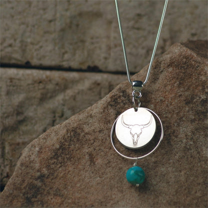 18-Inch Sterling Silver Circle Necklace with Turquoise